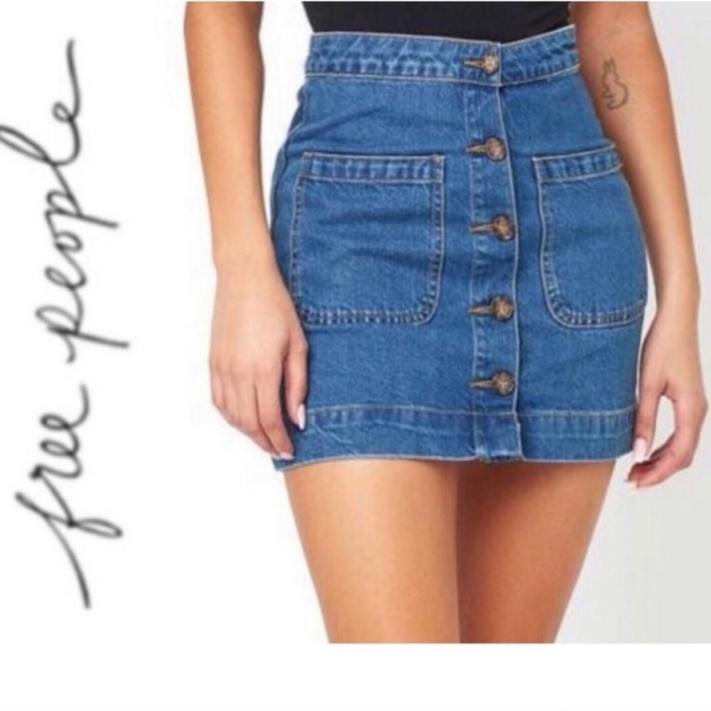 We The Free Front Button Denim Mini Skirt by Free People Size 25